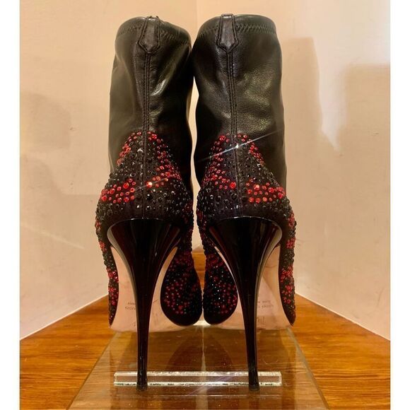 Giuseppe Zanotti Womens Black Red Jewel Encrusted Peep Toe Ankle Bootie Size 39 - Picture 7 of 12